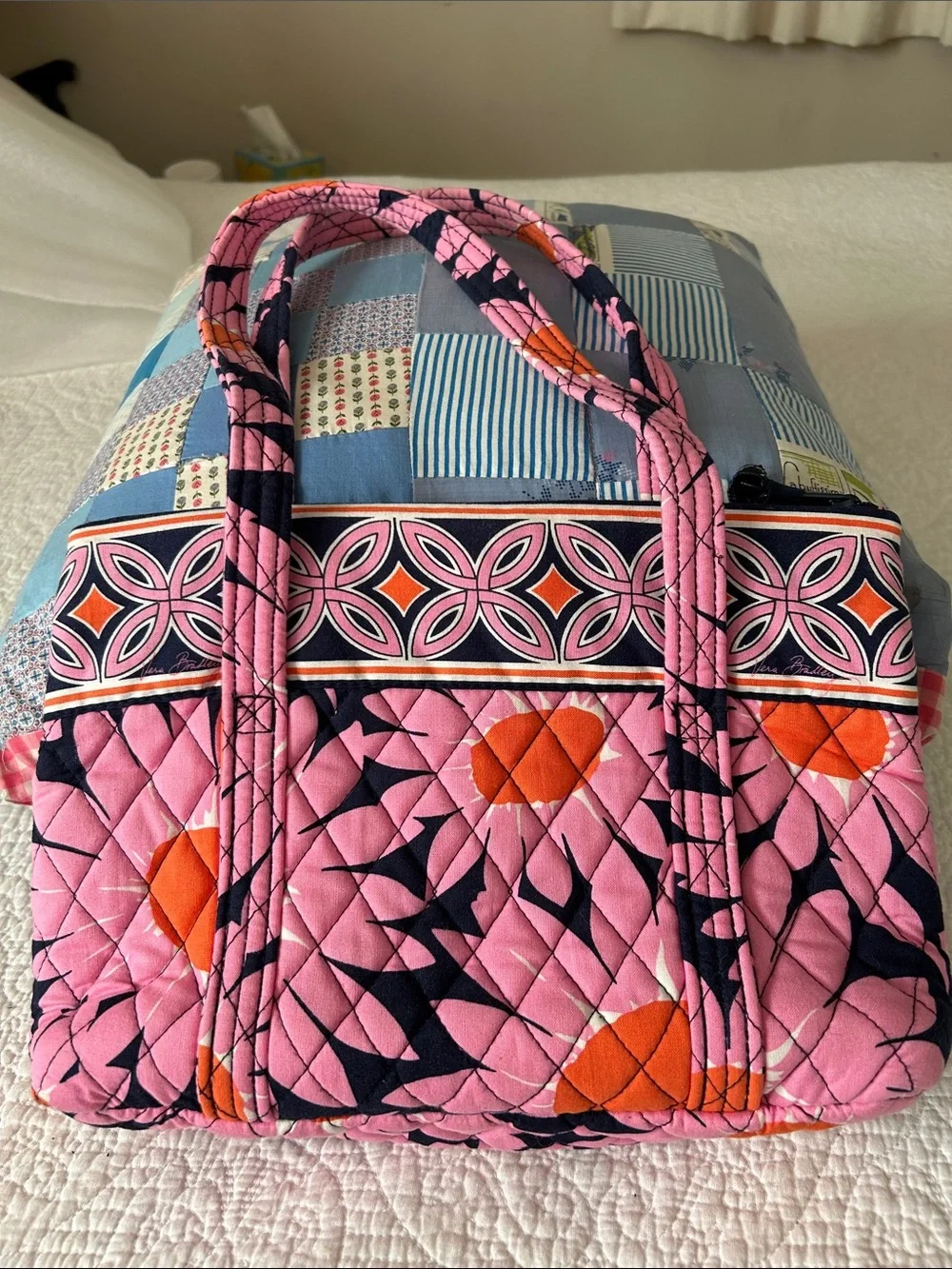 Vera Bradley Quilted Floral Pink and Navy Tote Bag